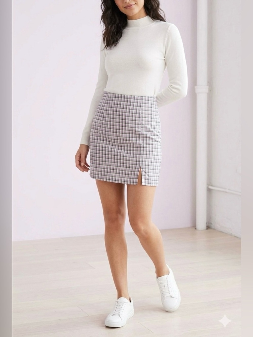 NWT Cider Plaid Purple Green Mini Skirt Size S Side Slit Gingham Y2K Casual